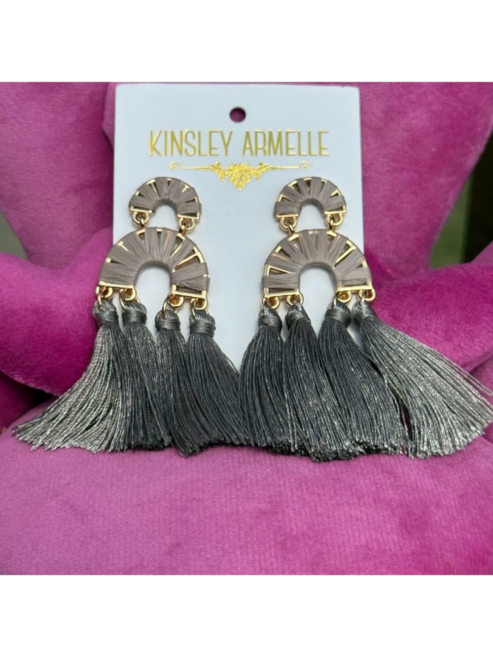 NWT!Kinsley Pavlova Collection Charcoal Tassel Earrings with Gold Accents